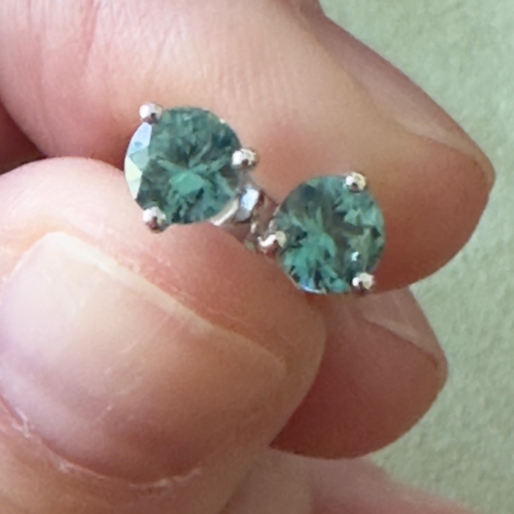 Blue Zircon Earrings 14ct White Gold